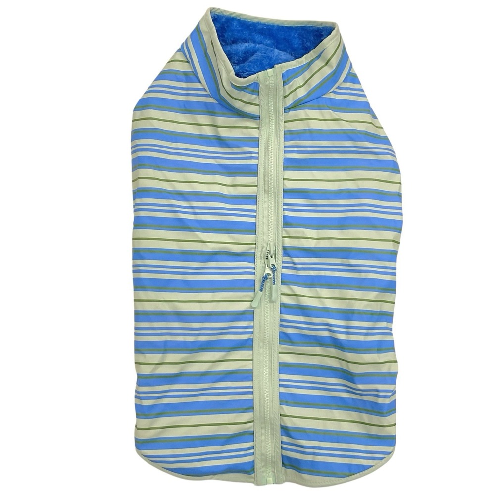 YOULY Size M ( 16"-18") Blue Striped Reversible Cozy‎ Puffer Vest Dog Jacket NWT